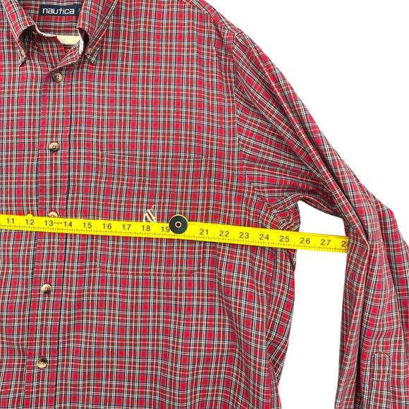 Nautica Classic Red Plaid‎ Pattern Long Sleeve Button-Up Shirt Mens Large - Picture 5 of 6